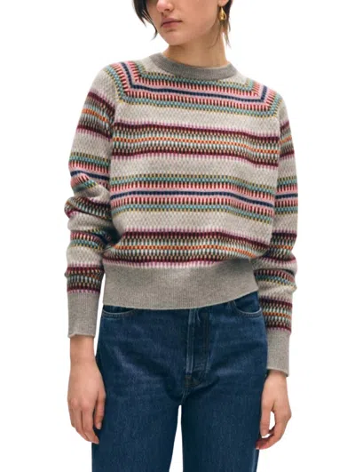 White + Warren Striped Multi Check Sweatshirt In Grey Combo