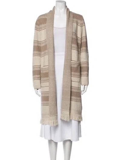 Pre-owned White + Warren Striped Open Front Sweater In Neutrals