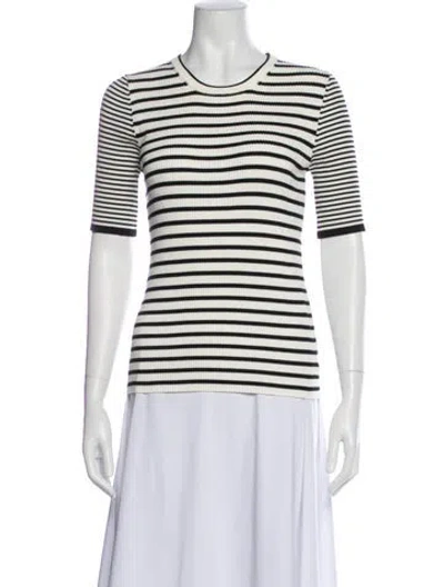 Pre-owned White + Warren Striped Scoop Neck Sweater In Black