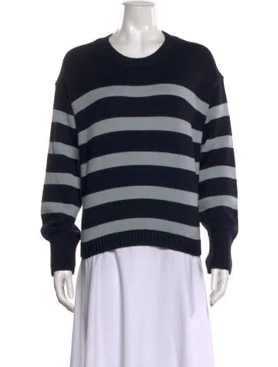 Pre-owned White + Warren Striped Scoop Neck Sweater In Blue