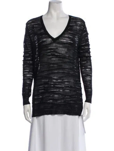 Pre-owned White + Warren Striped V-neck Sweater In Black