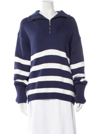 Pre-owned White + Warren Striped V-neck Sweater In Blue