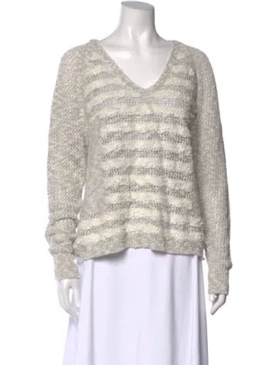 Pre-owned White + Warren Striped V-neck Sweater In Neutral