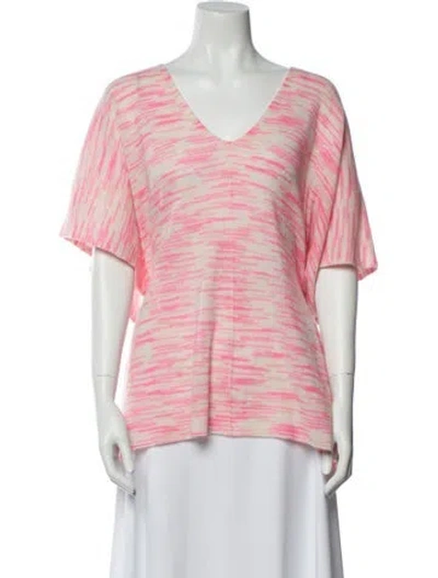 Pre-owned White + Warren Striped V-neck Sweater In Pink