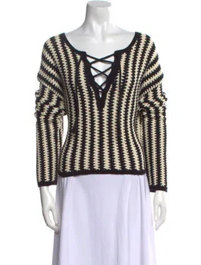 Pre-owned White + Warren Striped V-neck Sweater W/ Tags
