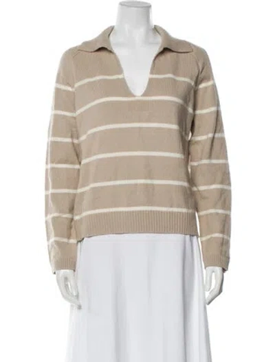 Pre-owned White + Warren Striped V-neck Sweater W/ Tags In Neutral