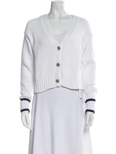 Pre-owned White + Warren Striped V-neck Sweater In White