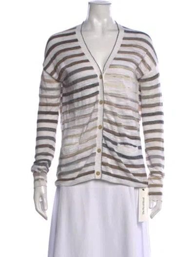 Pre-owned White + Warren Striped V-neck Sweater In White