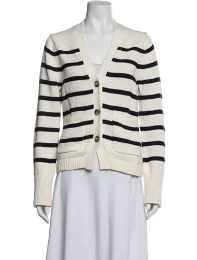 Pre-owned White + Warren Striped V-neck Sweater In White