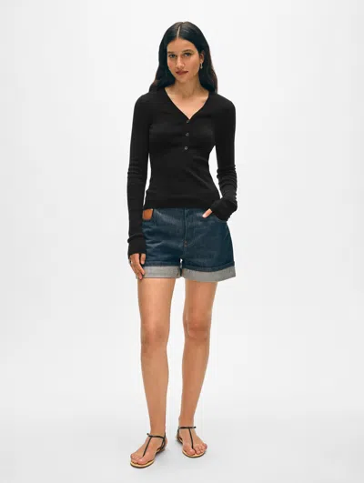 White + Warren Superfine Cashmere Blend Henley Sweater In Black