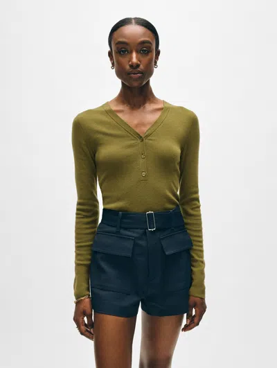 White + Warren Superfine Cashmere Blend Henley Sweater In Bright Olive In Green