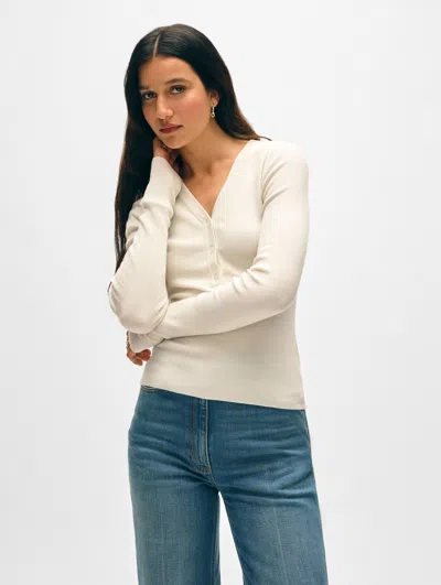 White + Warren Superfine Cashmere Blend Henley Sweater In White
