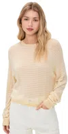 White + Warren Superfine Cashmere Blend Striped Sweatshirt Buttercream/white In Buttercream/white