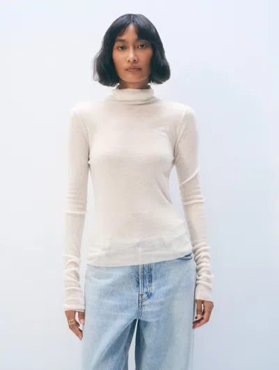 White + Warren Superfine Cashmere Blend Turtleneck White Sweater