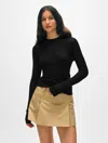 White + Warren Superfine Cashmere Blend Waffle Crewneck Top In Black In Black
