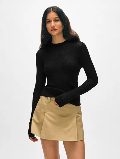 White + Warren Superfine Cashmere Blend Waffle Crewneck Top In Black