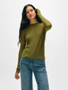White + Warren Superfine Cashmere Blend Waffle Crewneck Top In Bright Olive In Green
