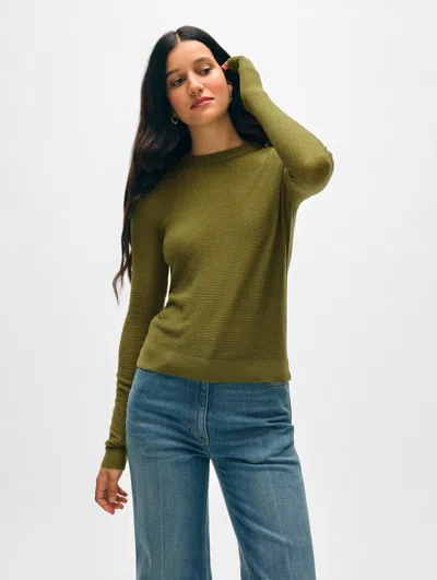 White + Warren Superfine Cashmere Blend Waffle Crewneck Top In Bright Olive In Green
