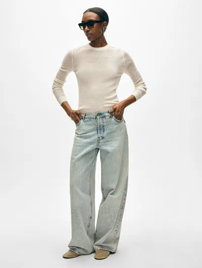 White + Warren Superfine Cashmere Blend Waffle Crewneck Top In White