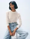 White + Warren Superfine Cashmere Blend Waffle Crewneck White Top In White