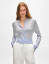 White + Warren Superfine Cashmere Button Cardigan Sweater In Horizon Blue In Horizon Blue