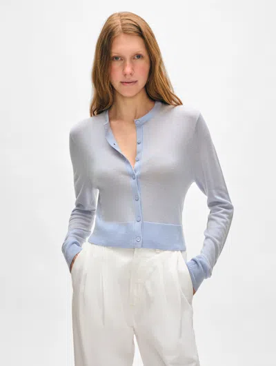 White + Warren Superfine Cashmere Button Cardigan Sweater In Horizon Blue