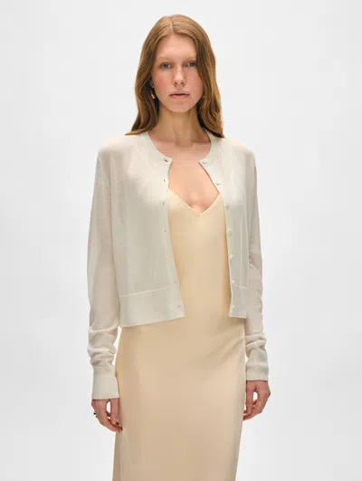 White + Warren Superfine Cashmere Button Cardigan Sweater In White