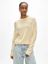 White + Warren Superfine Cashmere Striped Sweatshirt In Buttercream/white In Buttercream/white