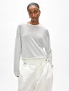 White + Warren Superfine Cashmere Striped Sweatshirt In White/horizon Blue In White/horizon Blue