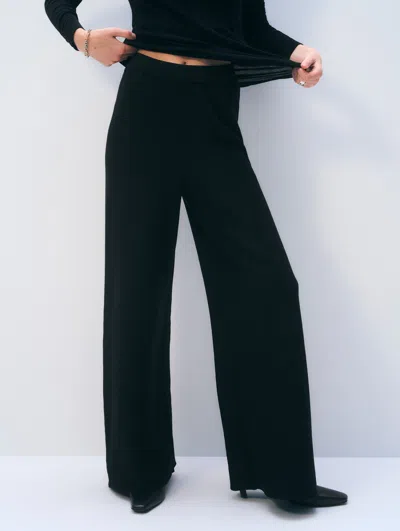 White + Warren Superfine Cotton Wide Leg Pant Black In Blue