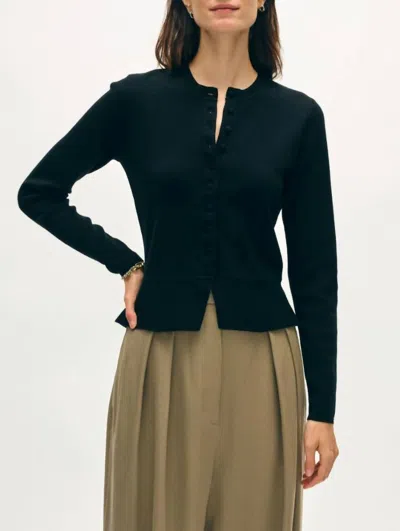 White + Warren Superfine Merino Cardigan In Black In Blue