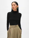 White + Warren Superfine Merino Fitted Turtleneck Sweater In Black In Black