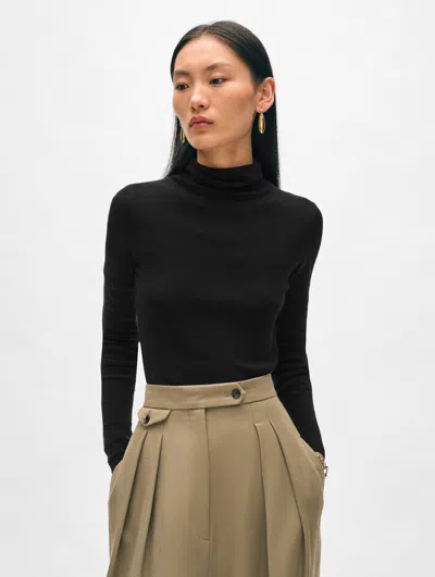 White + Warren Superfine Merino Fitted Turtleneck Sweater In Black