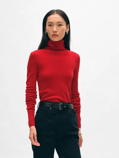 White + Warren Superfine Merino Fitted Turtleneck Sweater In Scarlet
