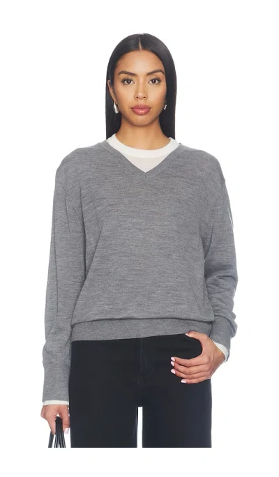 White + Warren Superfine Merino V Neck Top In Gray