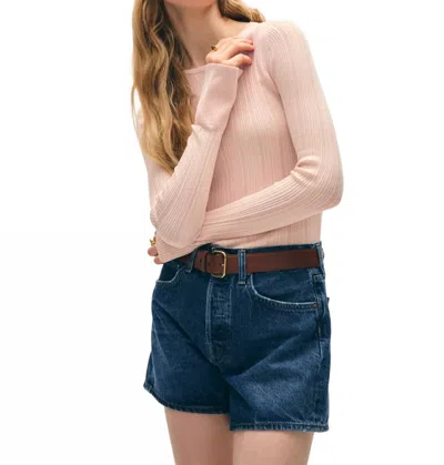 White + Warren Superfine Organic Cotton Ribbed Wide Cuff Top In Desert Pink