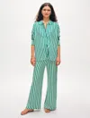 White + Warren Superfine Organic Cotton Striped Pant In Teal Green/white