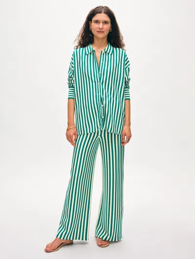 White + Warren Superfine Organic Cotton Striped Pant In Teal Green/white