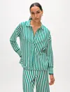 White + Warren Superfine Organic Cotton Striped Shirt Sweater In Teal Green/white In Green