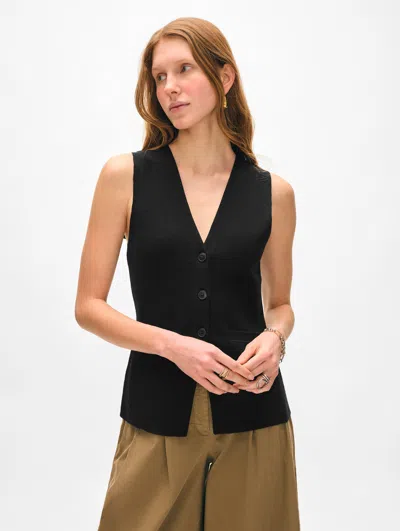 White + Warren Superfine Organic Cotton Waistcoat Top In Black