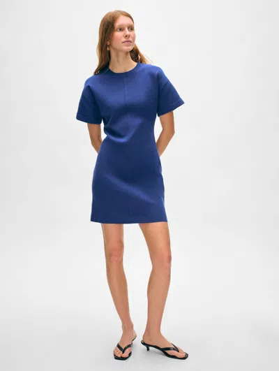 White + Warren Superfine Organic Cotton Waisted Dress In Sapphire