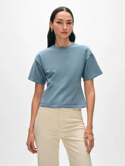 White + Warren Superfine Organic Cotton Waisted Shirt Sweater In Stone Blue
