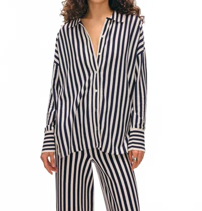 White + Warren Superfine Striped Shirt In Navy/white In Gray