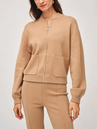 WHITE + WARREN SUPERFINE TRACK JACKET IN VINTAGE CAMEL