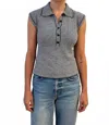 White + Warren Terry Blend Sleeveless Polo In Navy/white In Gray