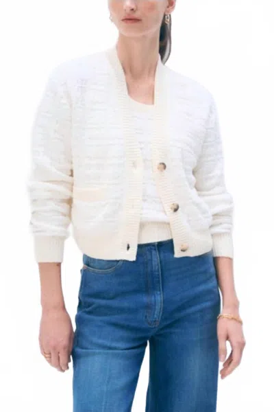 White + Warren Textured Boucle Cardigan Top In Ivory Cotton In Neutral