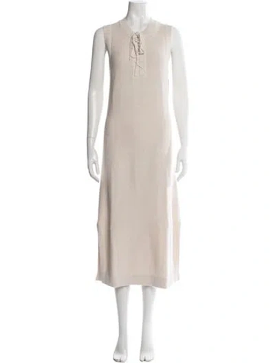 Pre-owned White + Warren Tie Neck Long Dress W/ Tags In Neutral