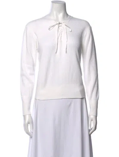 Pre-owned White + Warren Tie Neck Long Sleeve Top In Neutrals