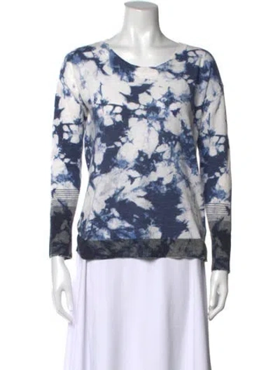 Pre-owned White + Warren Tie-dye Print Crew Neck Sweater In Blue