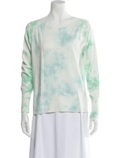 Pre-owned White + Warren Tie-dye Print Scoop Neck Sweater In Green